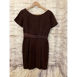 Siri Dress Womens 10 Maroon Red Ribbed Sheath Satin Belted Career Lined Zip Up